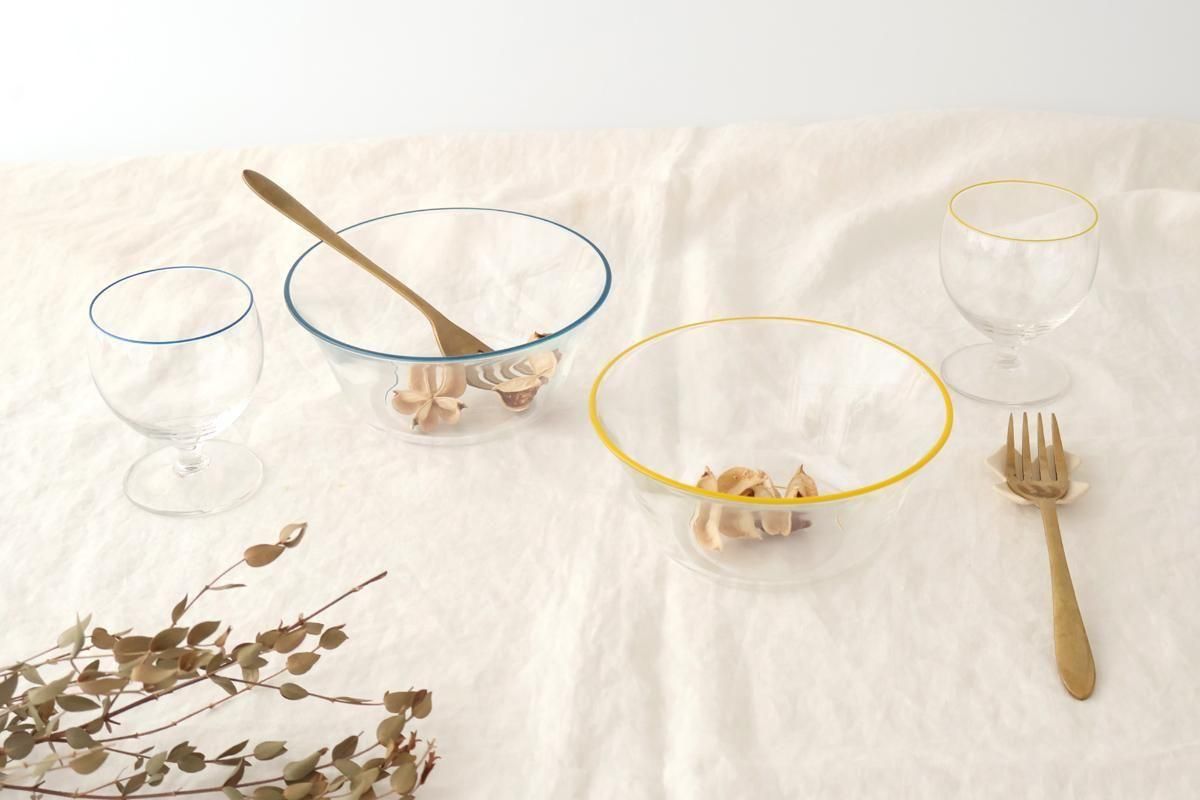 [Pair Set] POTPURRI bitte Glass Bowls Blue and Yellow 17cm/7in