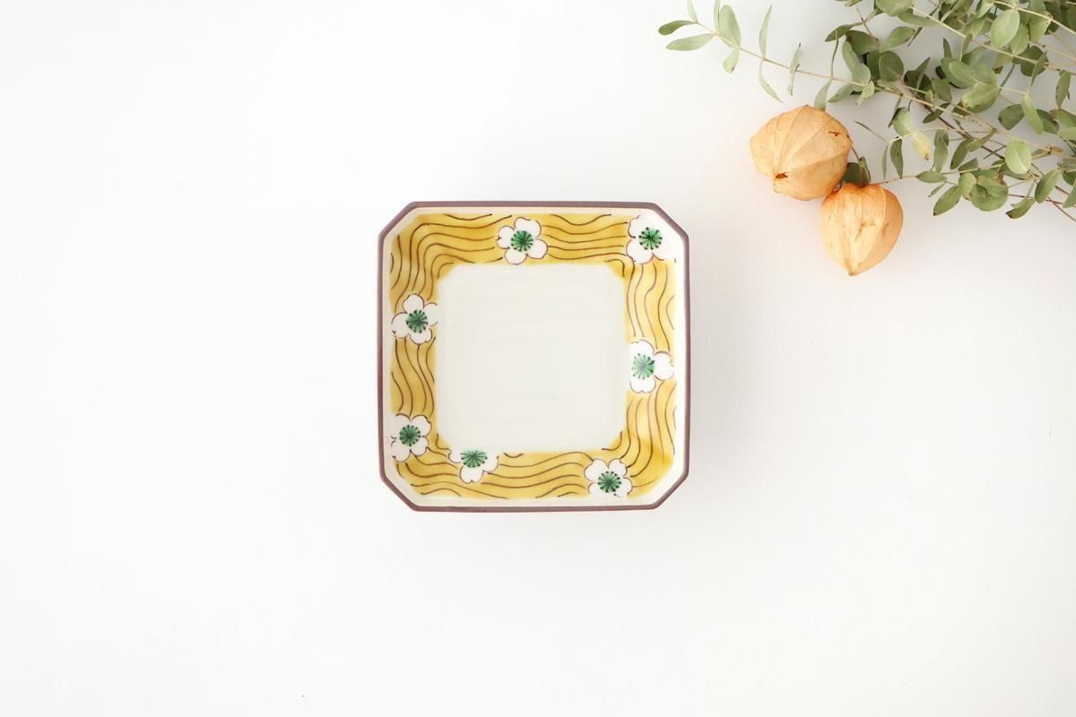 Kutani Bitoen Square Plate White Flower | Sauce Plate Kutani Ware