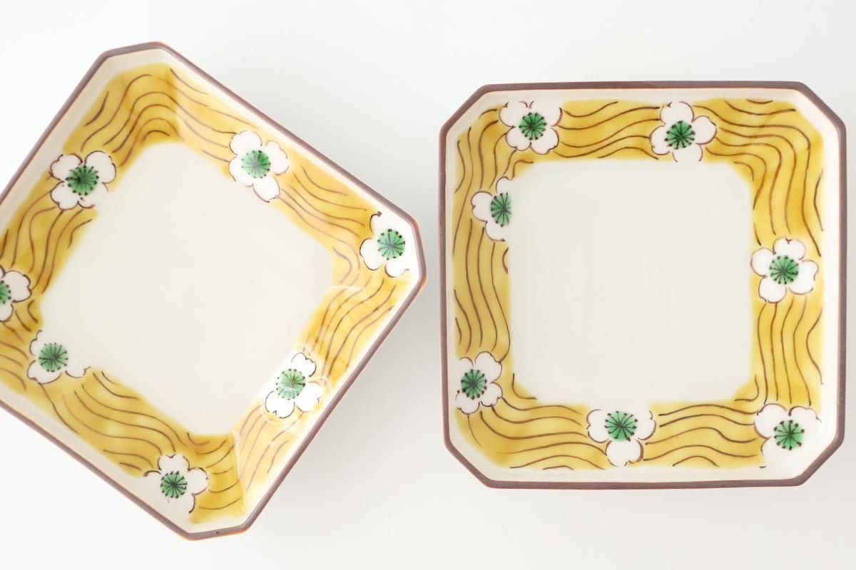 Kutani Bitoen Square Plate White Flower | Sauce Plate Kutani Ware
