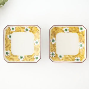 Kutani Bitoen Square Plate White Flower | Sauce Plate Kutani Ware