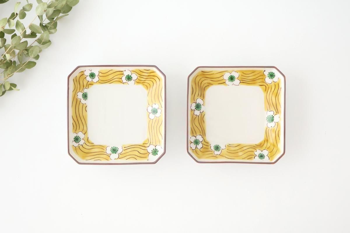 Kutani Bitoen Square Plate White Flower | Sauce Plate Kutani Ware