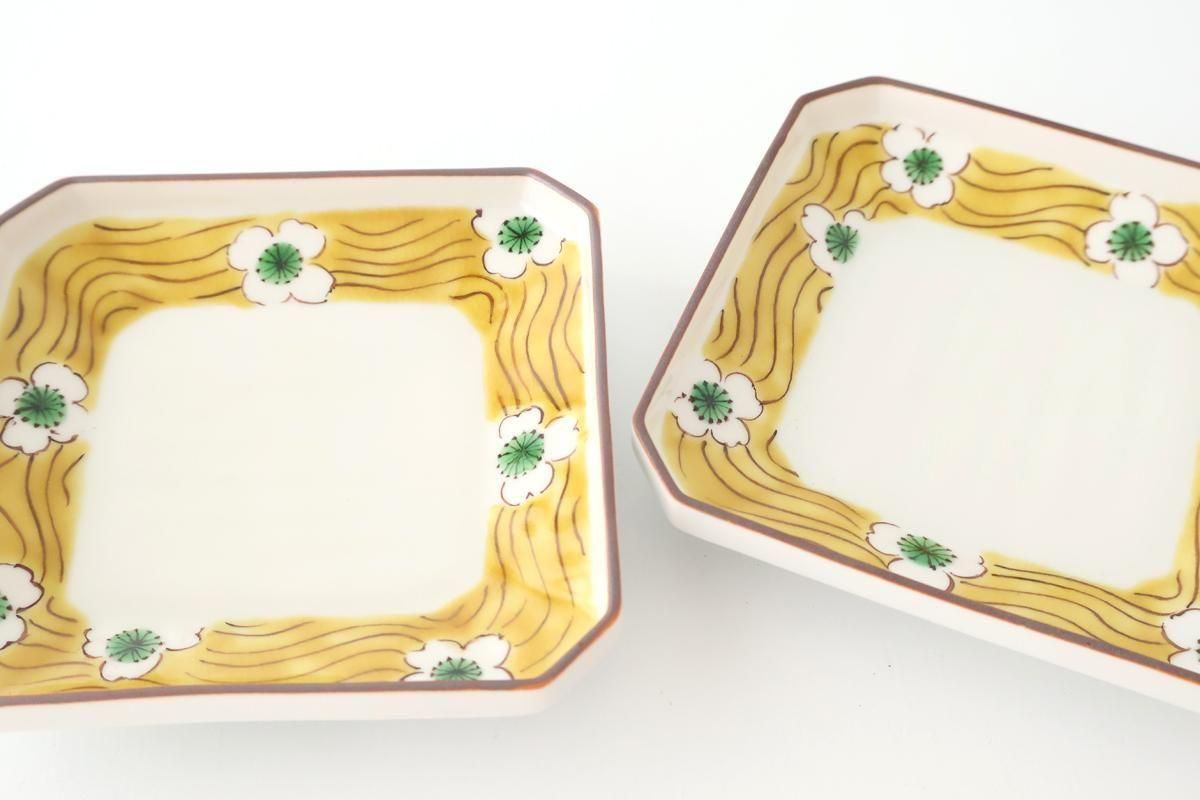 Kutani Bitoen Square Plate White Flower | Sauce Plate Kutani Ware