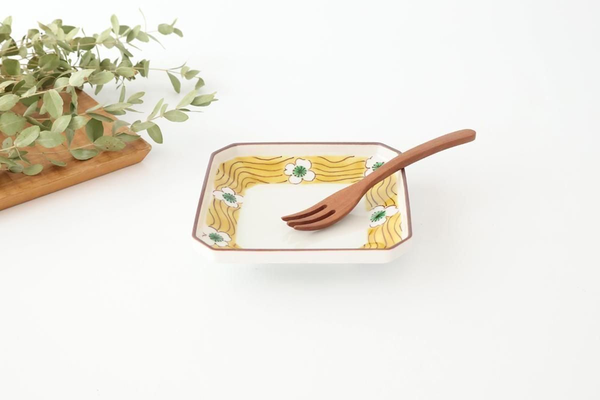Kutani Bitoen Square Plate White Flower | Sauce Plate Kutani Ware
