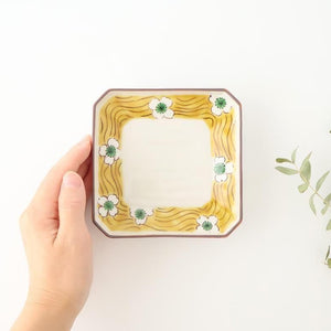 Kutani Bitoen Square Plate White Flower | Sauce Plate Kutani Ware