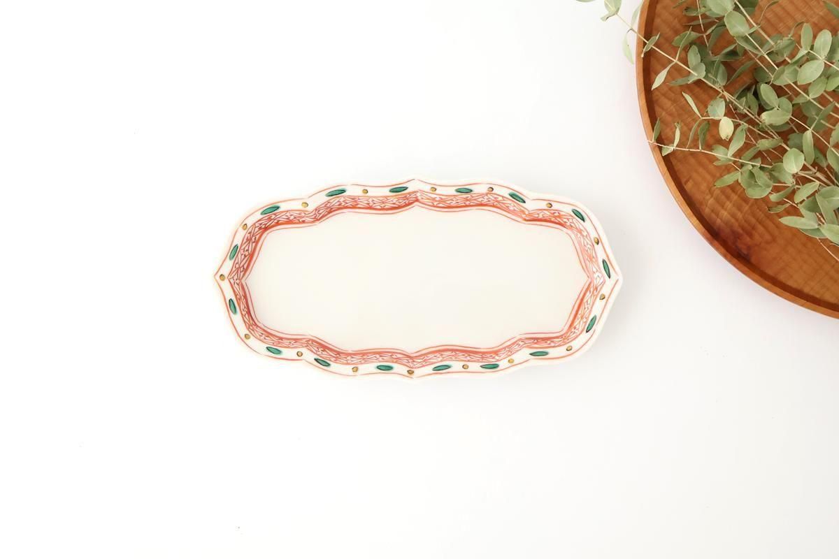 Kutani Bitoen Rectangle Plate Red and Green | Sushi Plate Kutani Ware