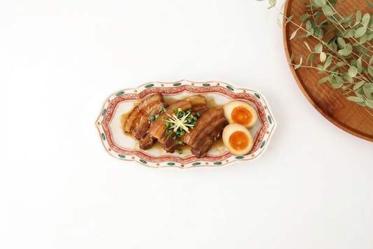 Kutani Bitoen Rectangle Plate Red and Green | Sushi Plate Kutani Ware