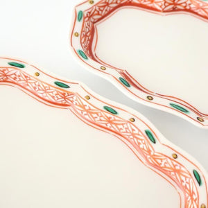 Kutani Bitoen Rectangle Plate Red and Green | Sushi Plate Kutani Ware