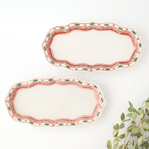 Kutani Bitoen Rectangle Plate Red and Green | Sushi Plate Kutani Ware