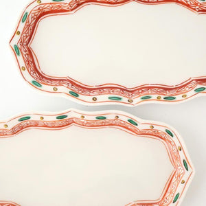 Kutani Bitoen Rectangle Plate Red and Green | Sushi Plate Kutani Ware