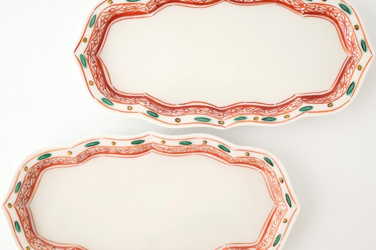 Kutani Bitoen Rectangle Plate Red and Green | Sushi Plate Kutani Ware