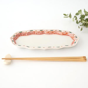 Kutani Bitoen Rectangle Plate Red and Green | Sushi Plate Kutani Ware
