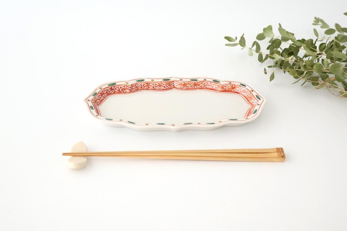 Kutani Bitoen Rectangle Plate Red and Green | Sushi Plate Kutani Ware