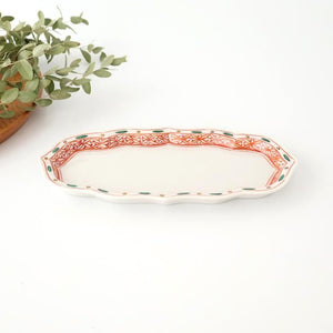 Kutani Bitoen Rectangle Plate Red and Green | Sushi Plate Kutani Ware