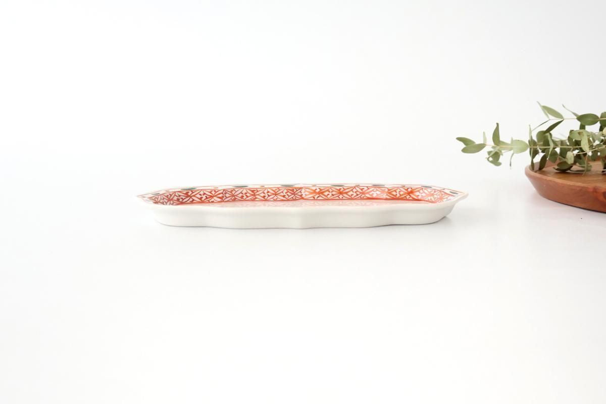 Kutani Bitoen Rectangle Plate Red and Green | Sushi Plate Kutani Ware