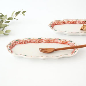 Kutani Bitoen Rectangle Plate Red and Green | Sushi Plate Kutani Ware