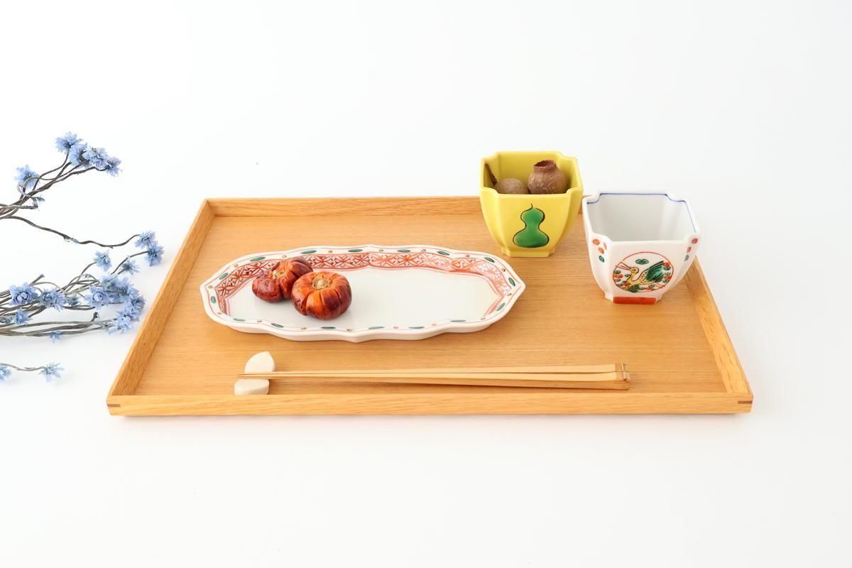 Kutani Bitoen Rectangle Plate Red and Green | Sushi Plate Kutani Ware