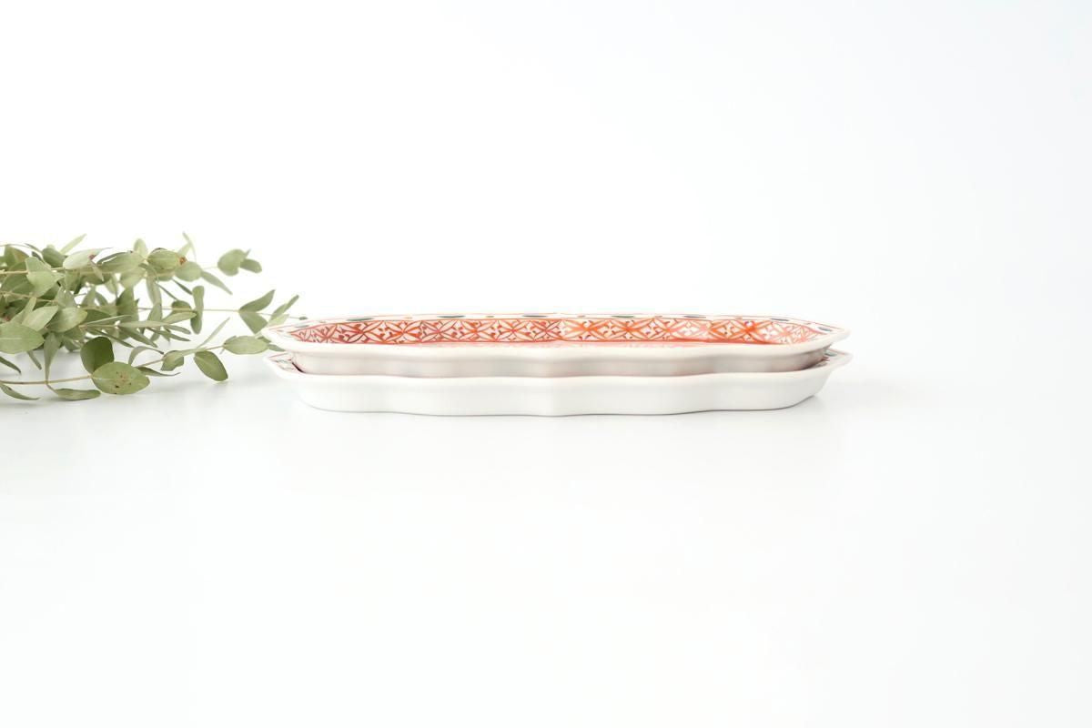 Kutani Bitoen Rectangle Plate Red and Green | Sushi Plate Kutani Ware
