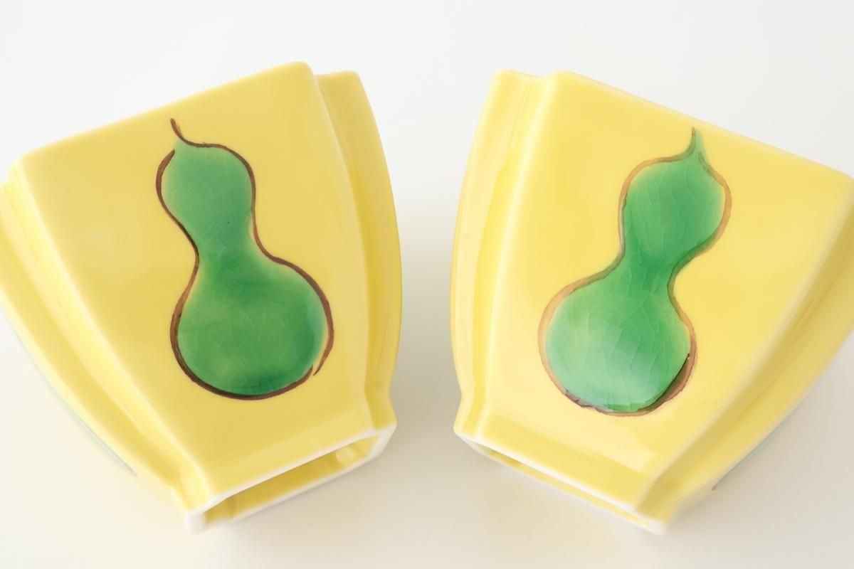 Kutani Bitoen Square Small Bowl Gourd Design Yellow | Kobachi Kutani Ware