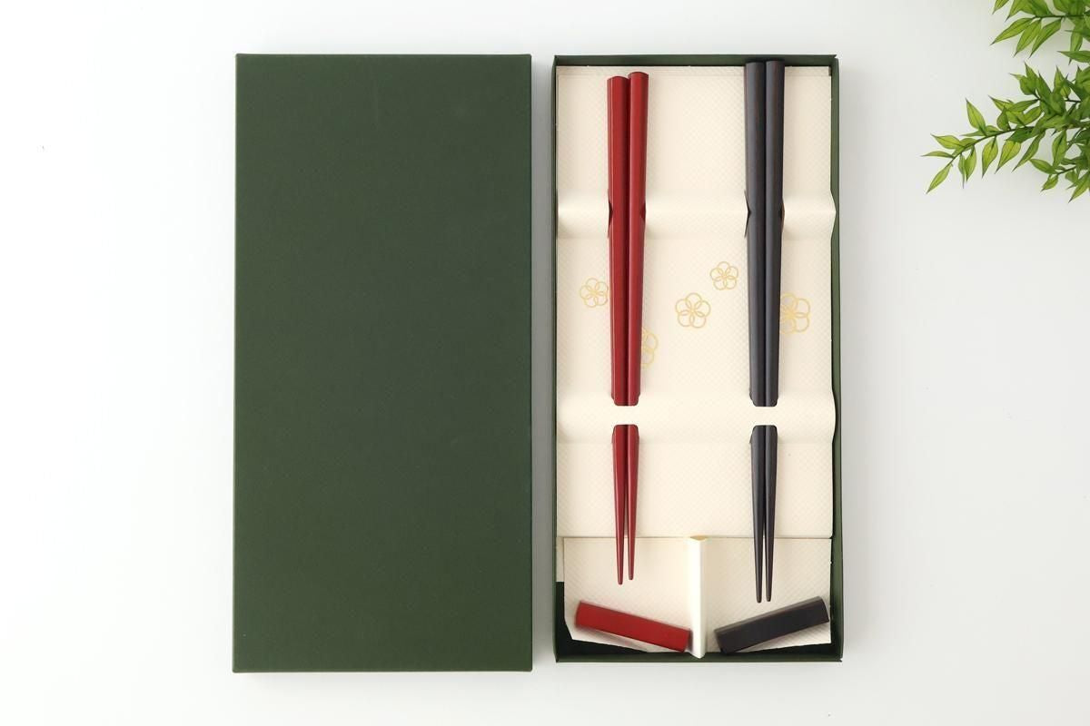 [Pair set] KORINDO Chopsticks and Chopstick Rests Black and Red