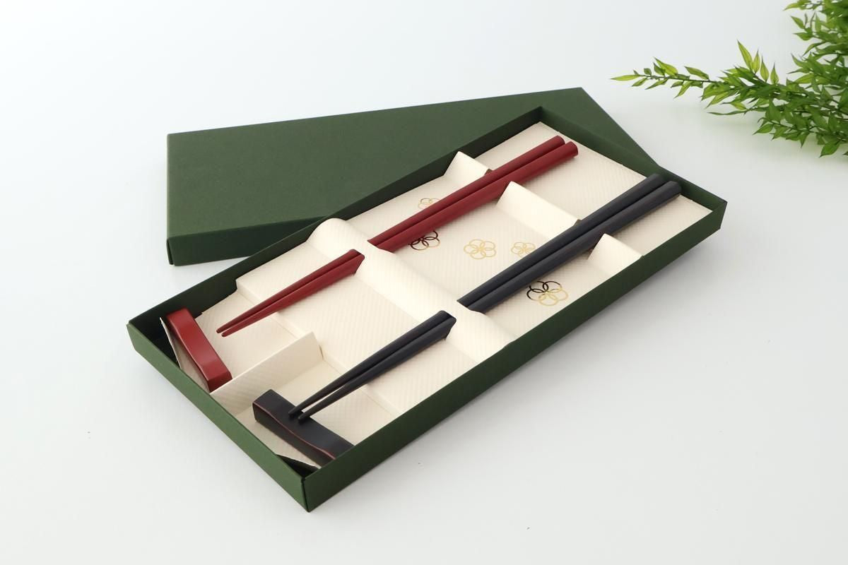 [Pair set] KORINDO Chopsticks and Chopstick Rests Black and Red