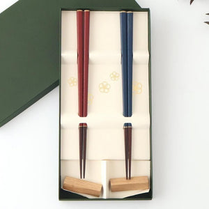 [Pair set] KORINDO Chopsticks and Chopstick Rests Black/Red with Gold Lines