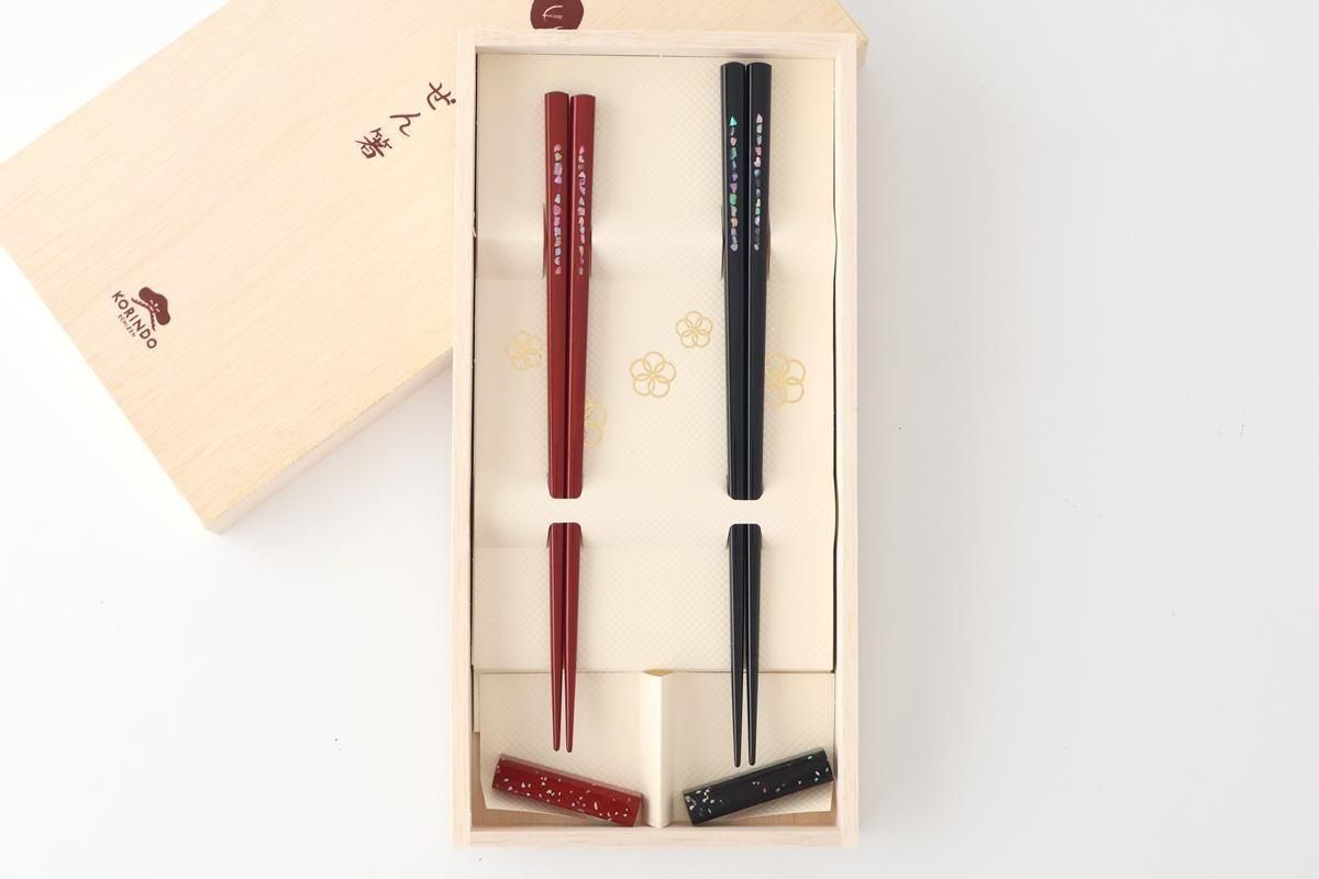 [Pair set] KORINDO Chopsticks and Chopstick Rests Mother-of-pearl Inlay(Raden)