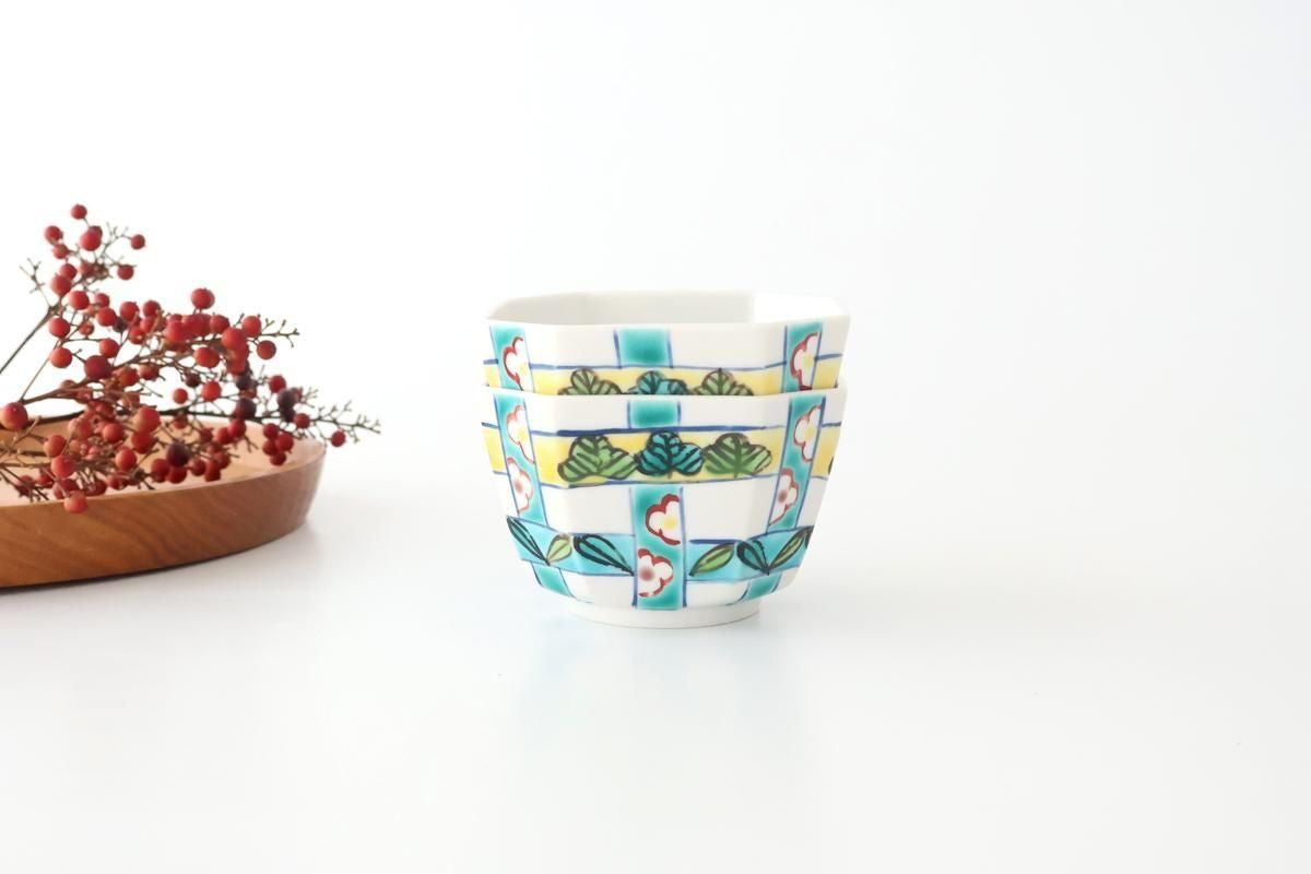 Biseki Kiln Octagonal Small Bowl Shochikubai Pattern | Kobachi Kutani Ware