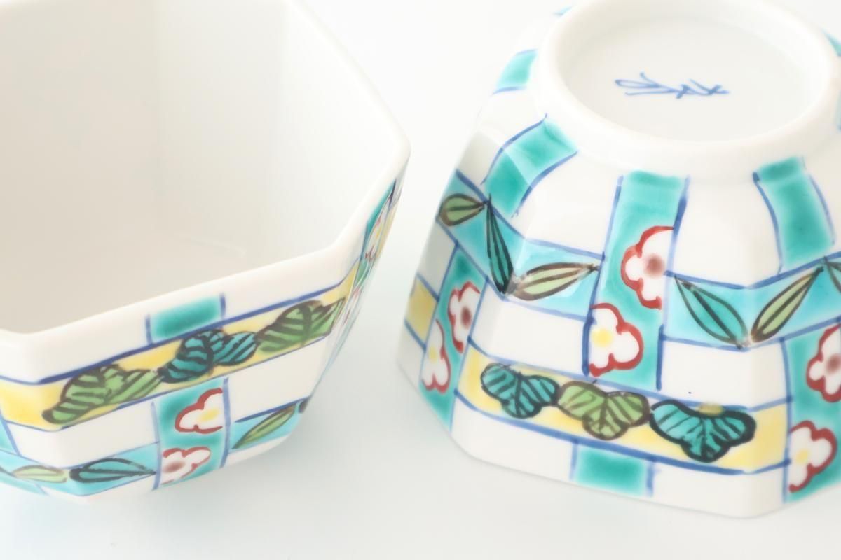 Biseki Kiln Octagonal Small Bowl Shochikubai Pattern | Kobachi Kutani Ware