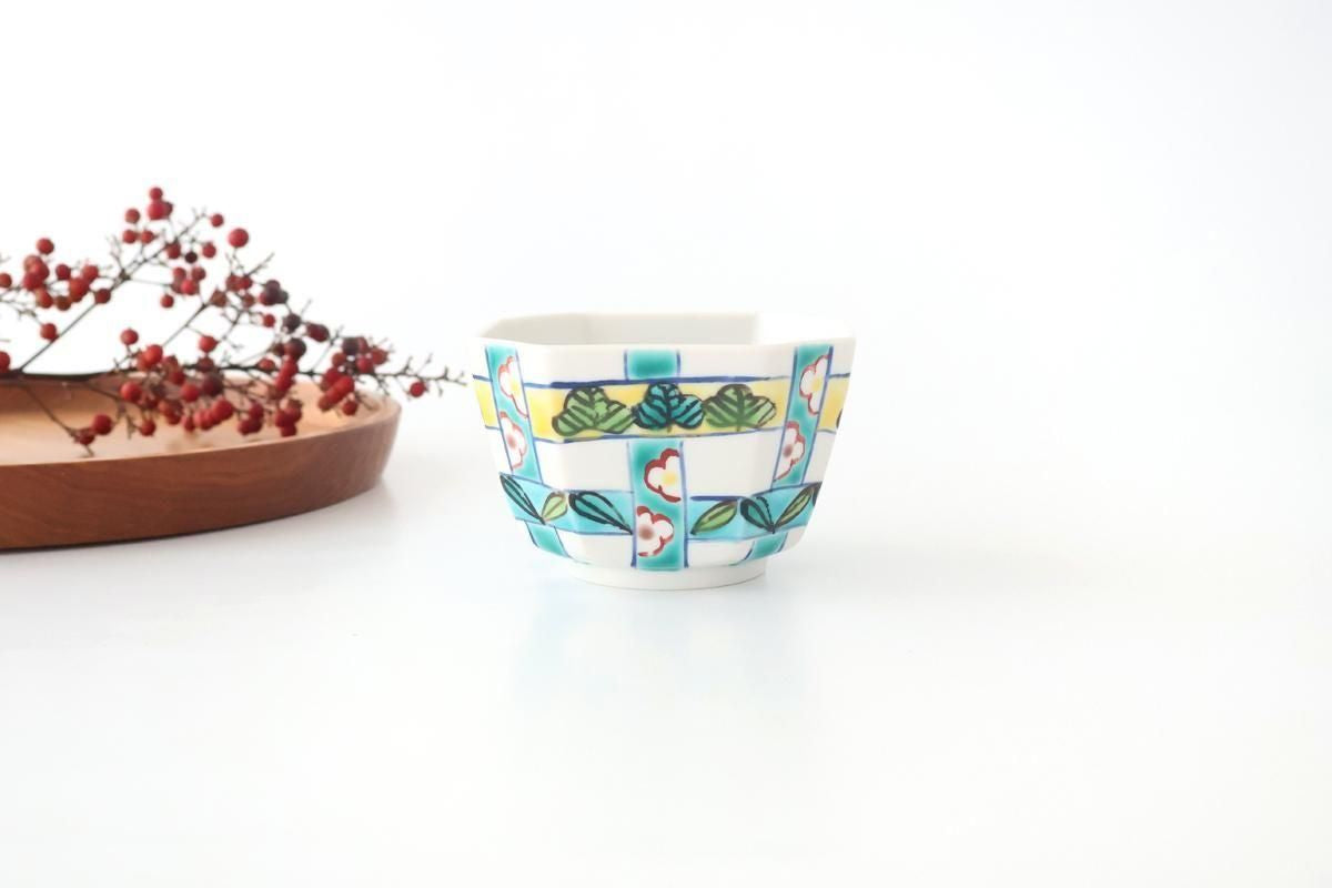 Biseki Kiln Octagonal Small Bowl Shochikubai Pattern | Kobachi Kutani Ware