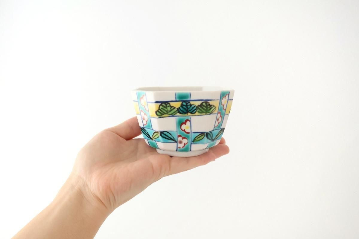 Biseki Kiln Octagonal Small Bowl Shochikubai Pattern | Kobachi Kutani Ware