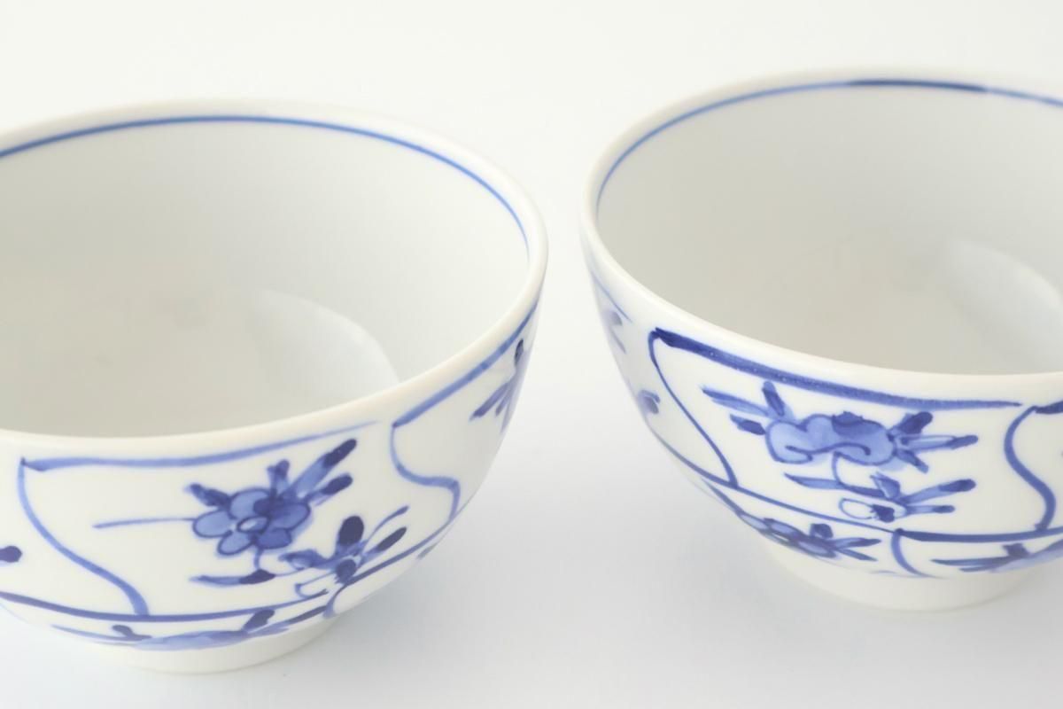 Kutani Bitoen Rice Bowl Shepherd Purse Blue and White | Kutani Ware