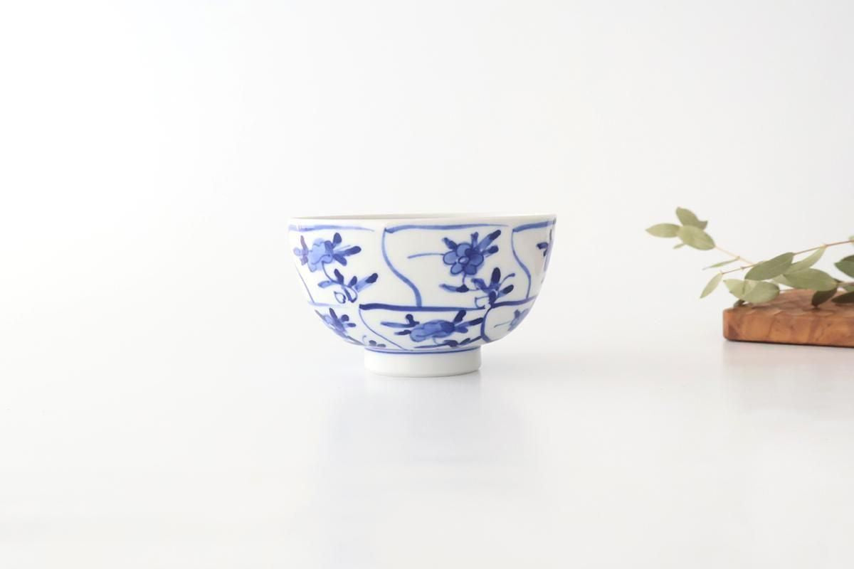 Kutani Bitoen Rice Bowl Shepherd Purse Blue and White | Kutani Ware