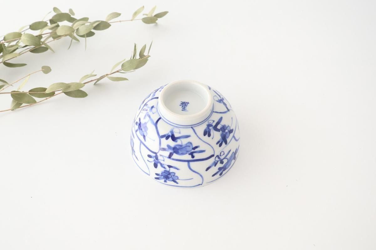 Kutani Bitoen Rice Bowl Shepherd Purse Blue and White | Kutani Ware