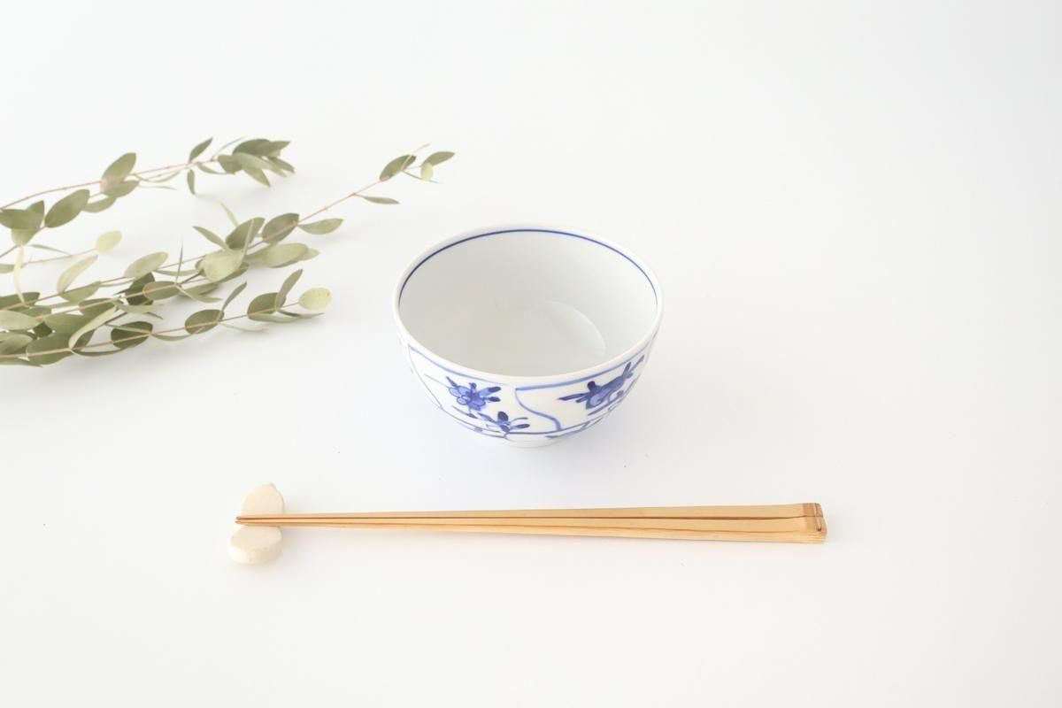 Kutani Bitoen Rice Bowl Shepherd Purse Blue and White | Kutani Ware