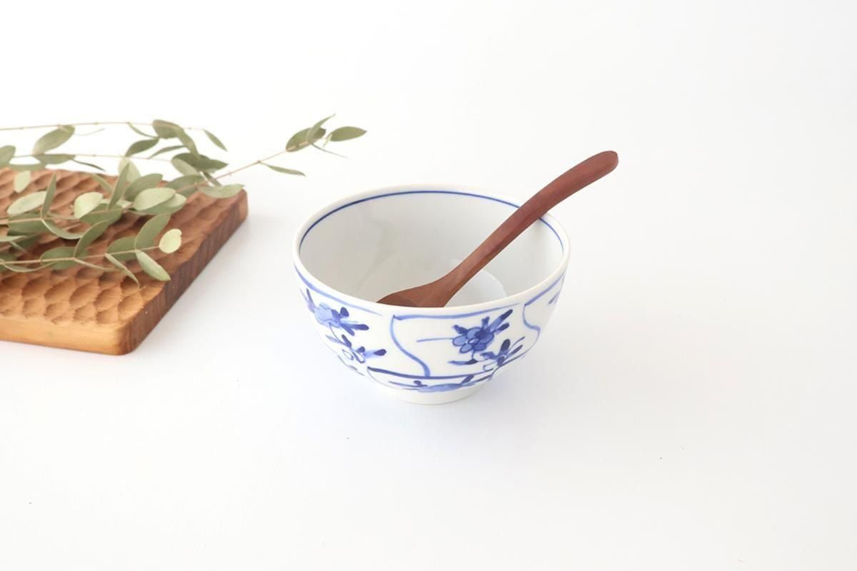 Kutani Bitoen Rice Bowl Shepherd Purse Blue and White | Kutani Ware