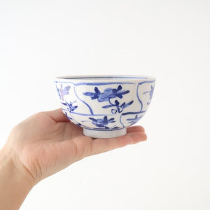 Kutani Bitoen Rice Bowl Shepherd Purse Blue and White | Kutani Ware