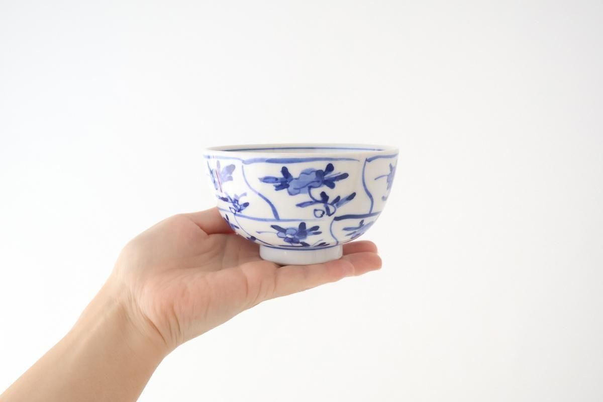 Kutani Bitoen Rice Bowl Shepherd Purse Blue and White | Kutani Ware