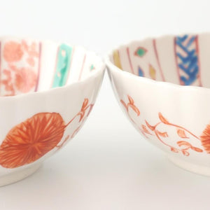Kutani Bitoen Chrysanthemum-shaped Bowl Komon Kimono | Kobachi Kutani Ware