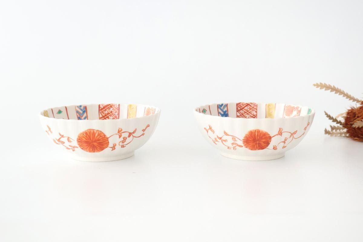 Kutani Bitoen Chrysanthemum-shaped Bowl Komon Kimono | Kobachi Kutani Ware