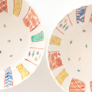 Kutani Bitoen Chrysanthemum-shaped Bowl Komon Kimono | Kobachi Kutani Ware