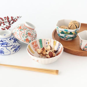 Kutani Bitoen Chrysanthemum-shaped Bowl Komon Kimono | Kobachi Kutani Ware