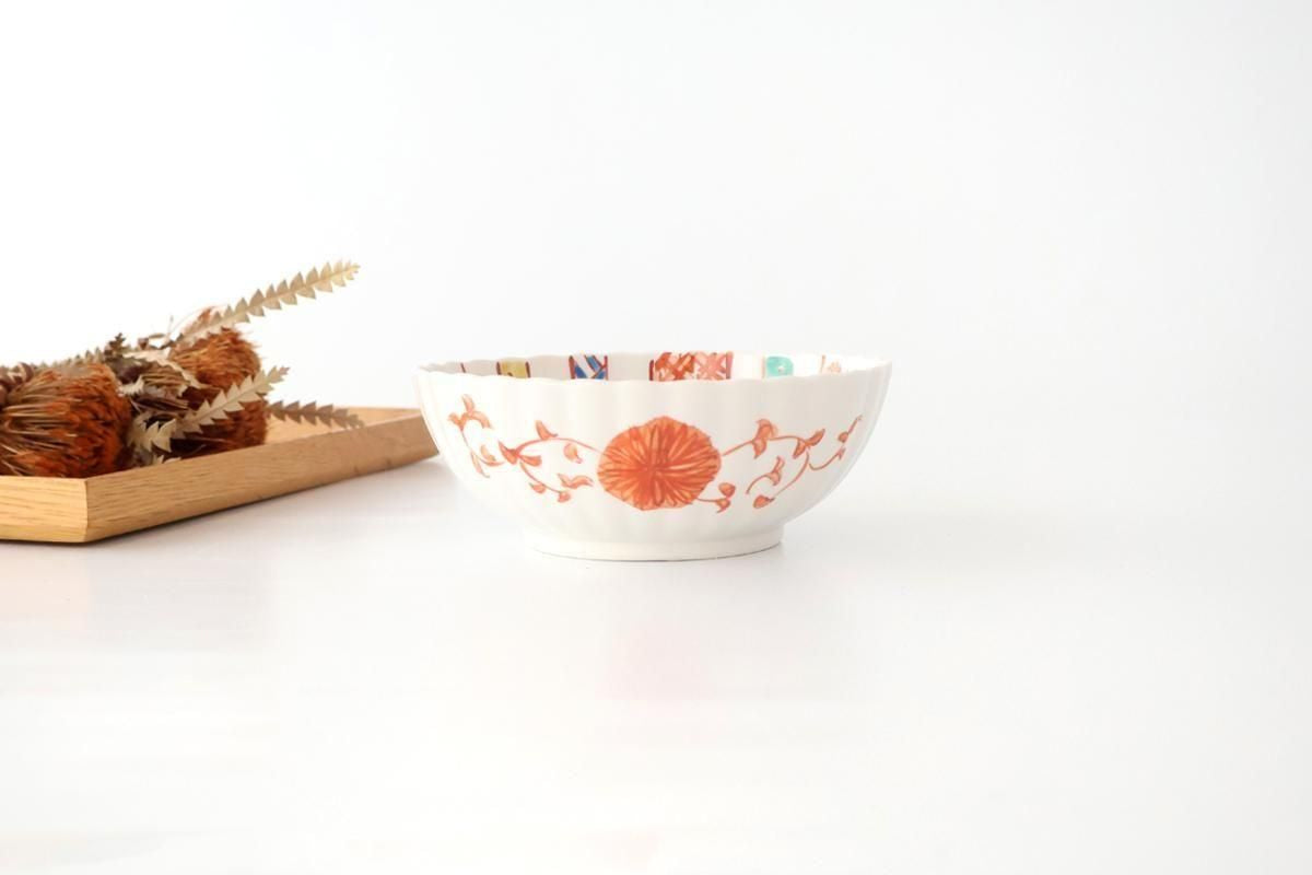 Kutani Bitoen Chrysanthemum-shaped Bowl Komon Kimono | Kobachi Kutani Ware