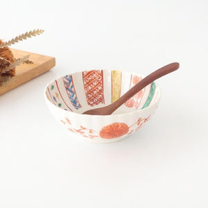 Kutani Bitoen Chrysanthemum-shaped Bowl Komon Kimono | Kobachi Kutani Ware