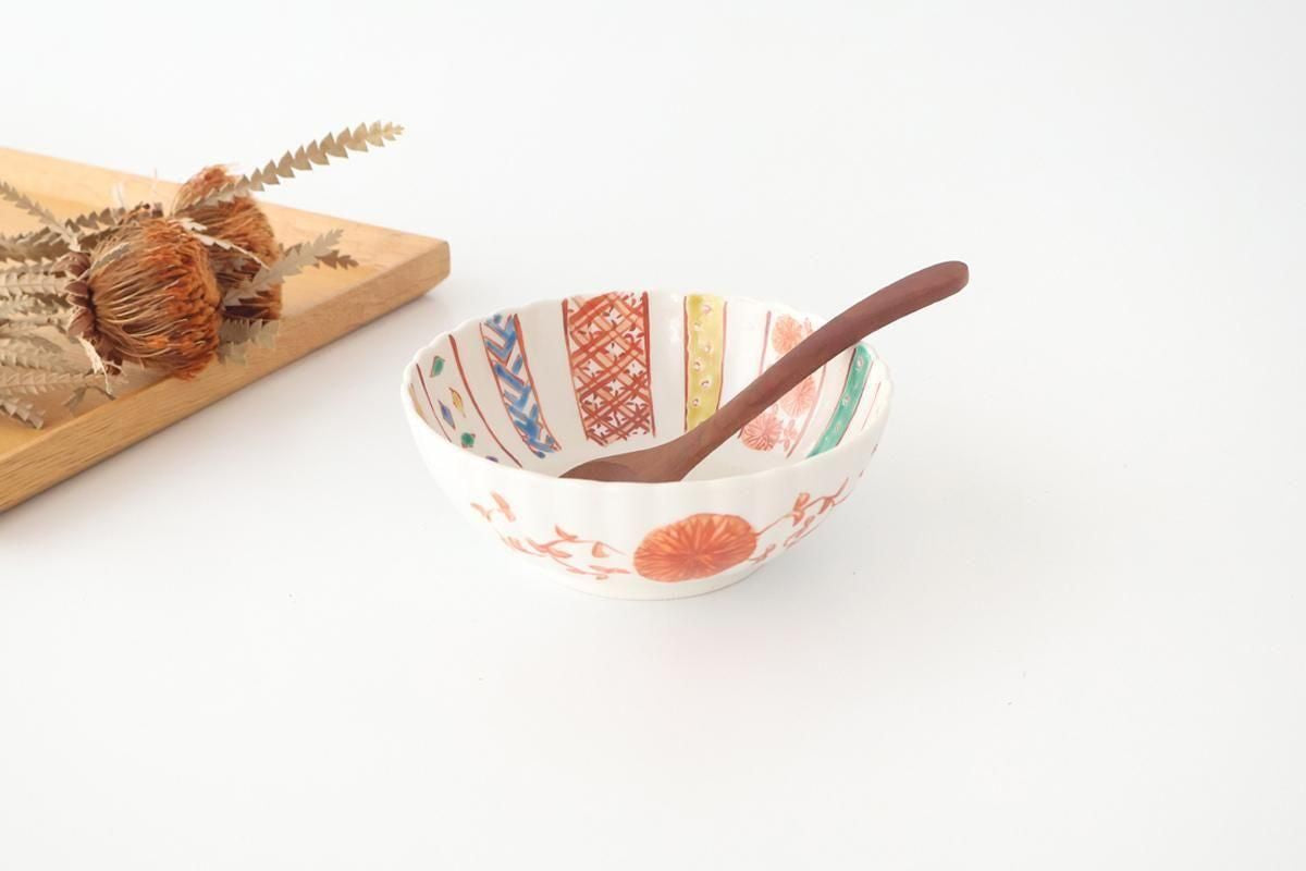 Kutani Bitoen Chrysanthemum-shaped Bowl Komon Kimono | Kobachi Kutani Ware