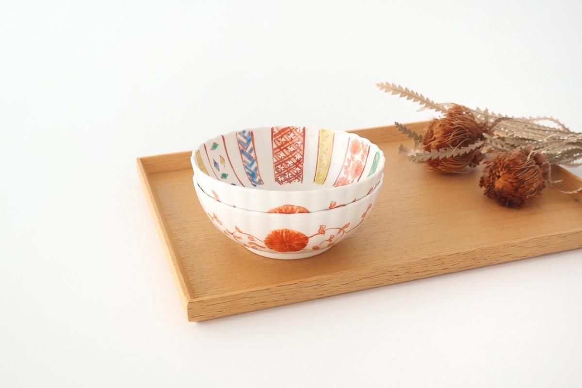 Kutani Bitoen Chrysanthemum-shaped Bowl Komon Kimono | Kobachi Kutani Ware