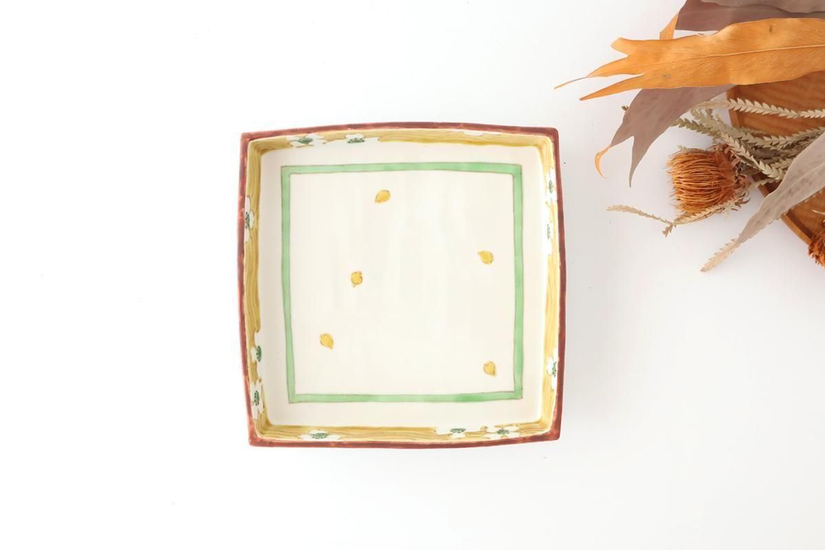 Kutani Bitoen Footed Square Plate White Flower | Kutani Ware
