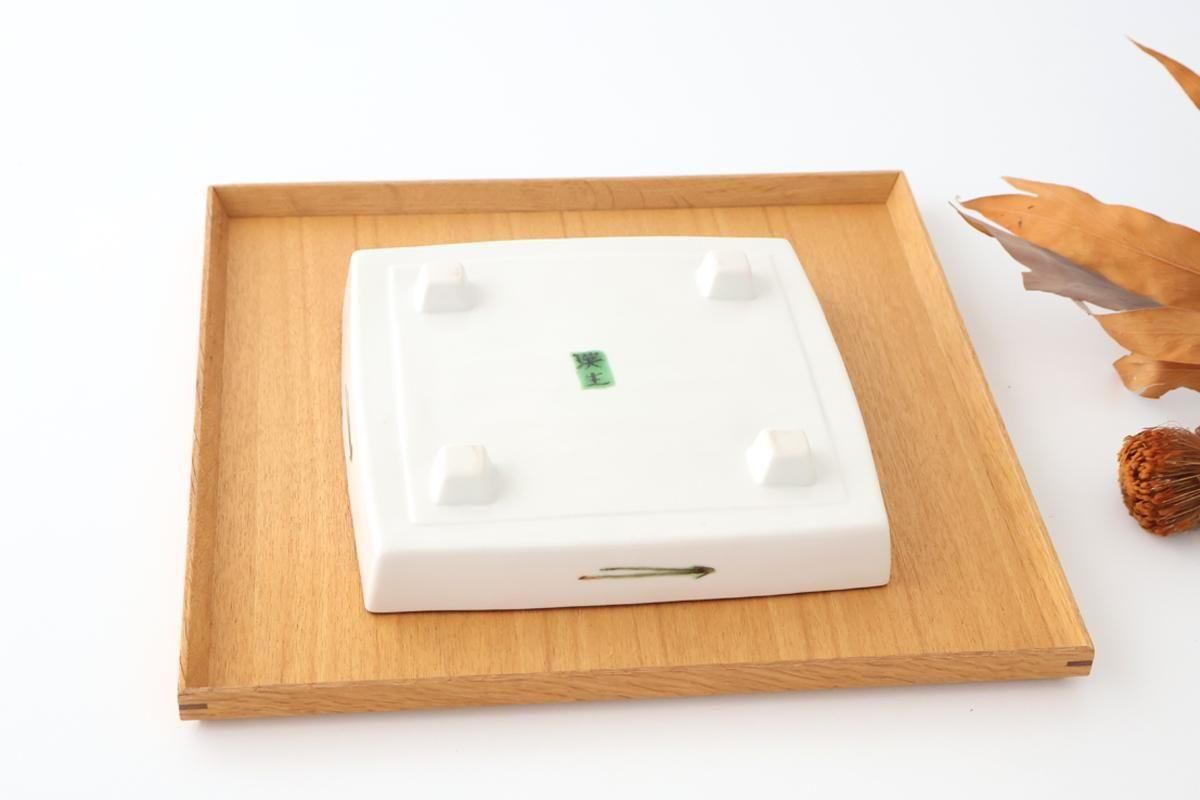 Kutani Bitoen Footed Square Plate White Flower | Kutani Ware