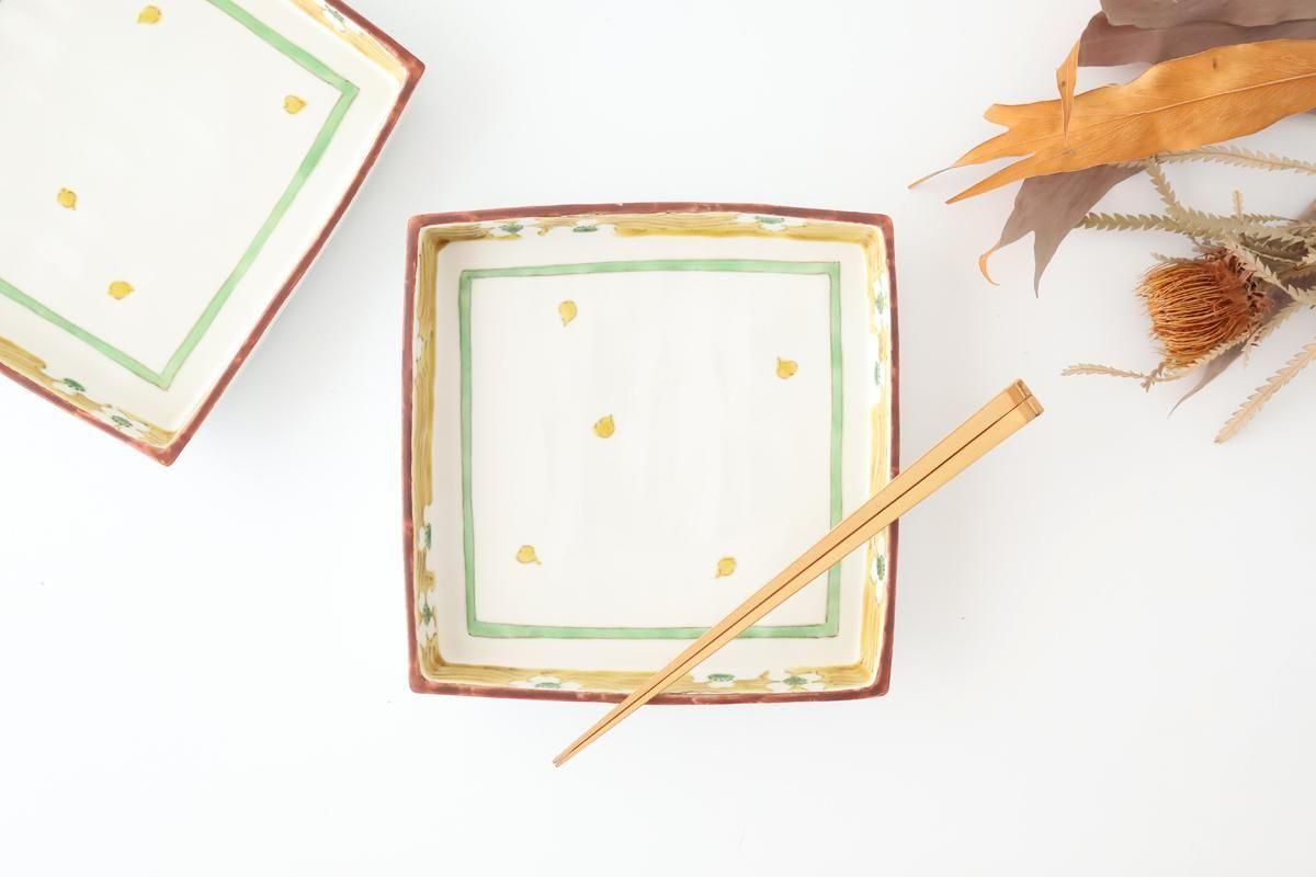 Kutani Bitoen Footed Square Plate White Flower | Kutani Ware