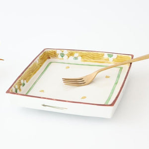 Kutani Bitoen Footed Square Plate White Flower | Kutani Ware