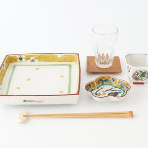 Kutani Bitoen Footed Square Plate White Flower | Kutani Ware